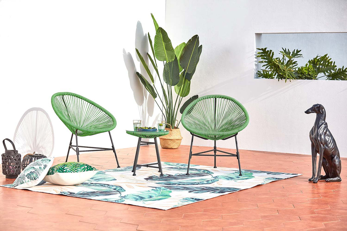 lot de 2 fauteuils rond + table basse Vert