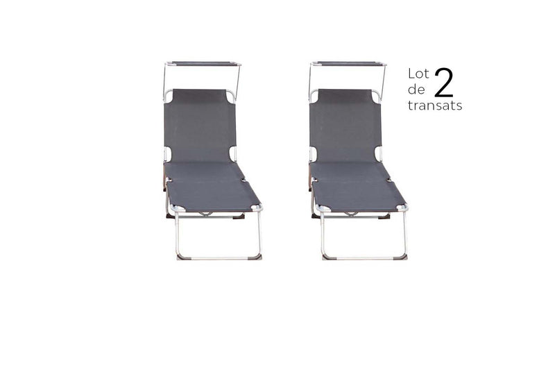 lot de 2 transats Noirs avec pare soleil sur fond Blanc