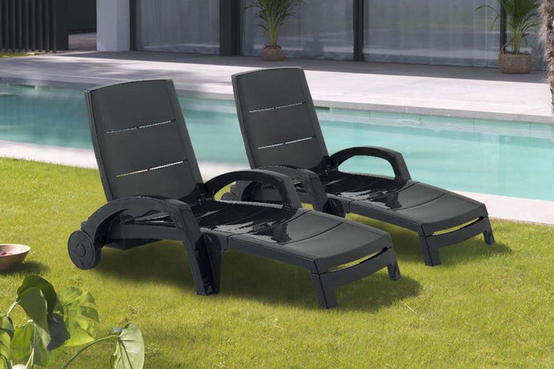 lot de 2 transats en plastique recyclé Gris anthracite Océan