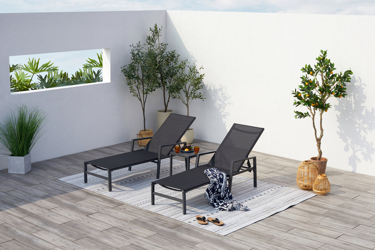 lot de 2 transats et table d'appoint noir