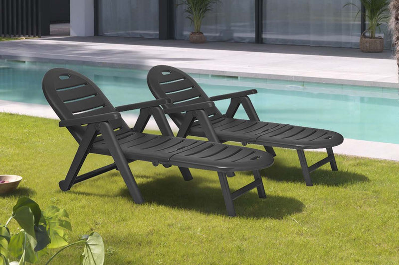 lot de 2 transats gris en plastique recyclé Caiman 