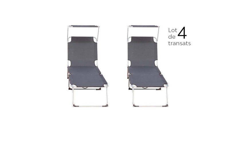 lot de 4 transats Noirs avec pare soleil sur fond Blanc