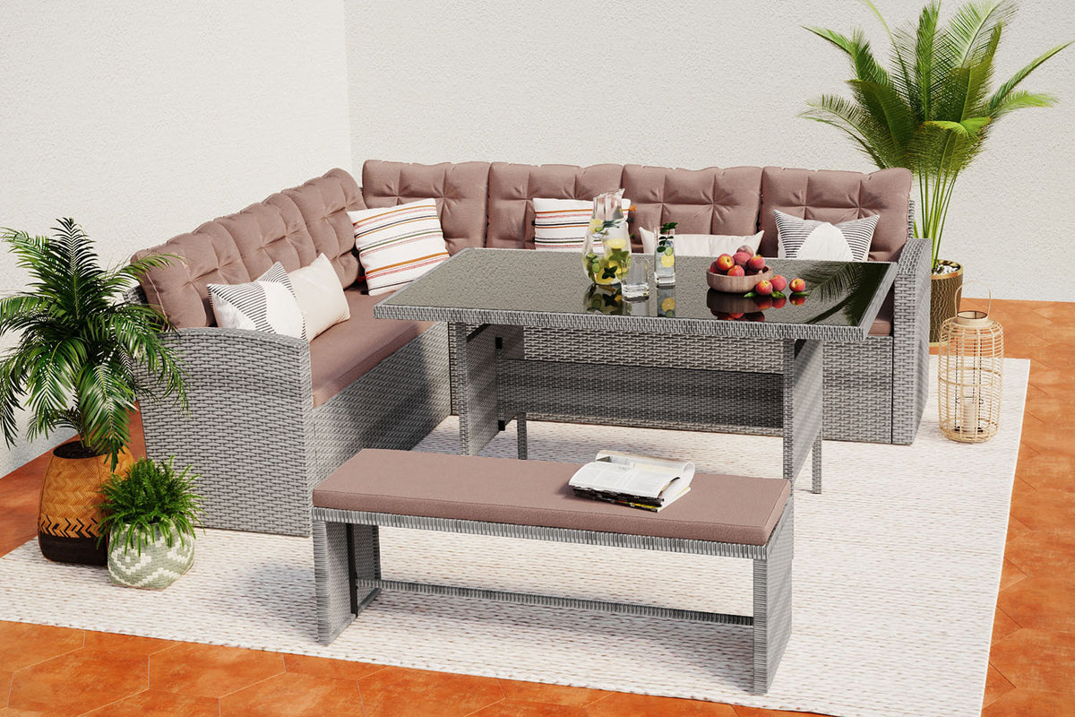 meubles de jardin angle et banquette Gris et café Moorea