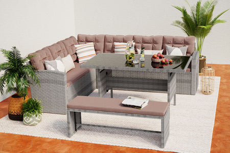 meubles de jardin angle et banquette Gris et café Moorea