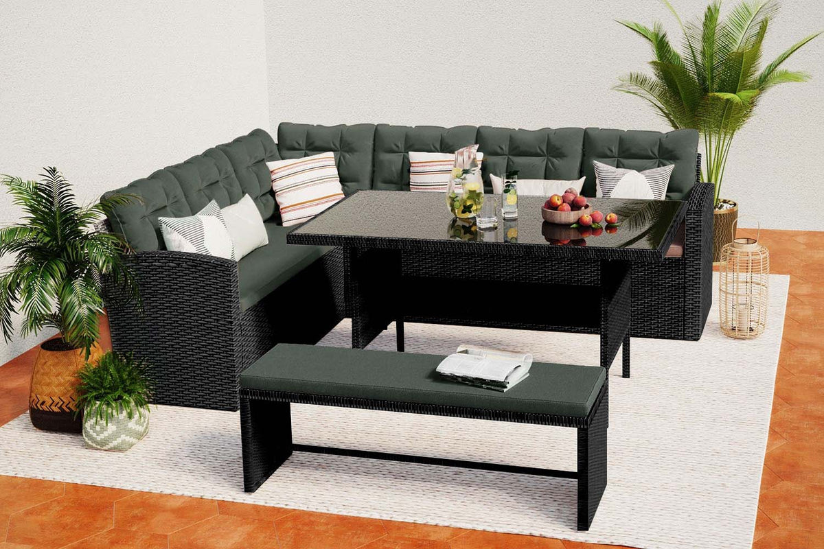 meubles de jardin angle et banquette Gris foncé et vert sombre Moorea