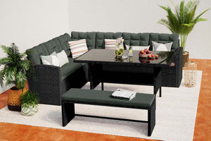 meubles de jardin angle et banquette Gris foncé et vert sombre Moorea