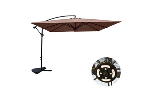 parasol déporté avec LED de 3 x 3 m Solenzara Chocolat sur fond Blanc