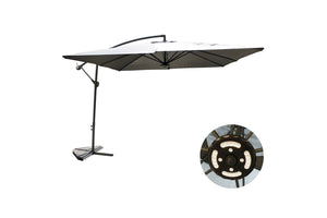 parasol déporté avec LED de 3 x 3 m Solenzara Gris sur fond Blanc