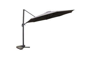 Parasol déporté gris, rond Ø 350 cm, rotatif 360 ° sur fond Blanc