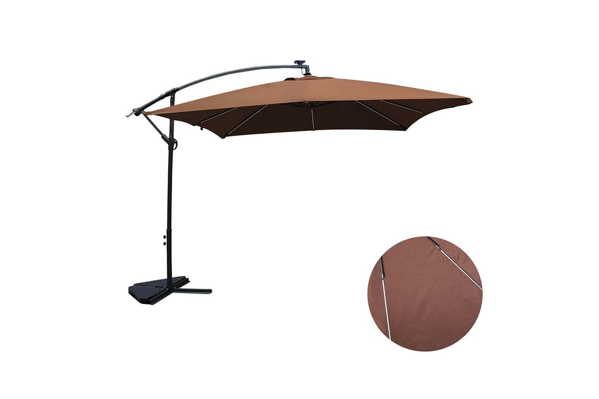 parasol déporté avec LED de 3 x 3 m Solenzara Neón Chocolat sur fond Blanc