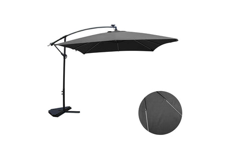 parasol déporté avec LED de 3 x 3 m Solenzara Neón Gris sur fond Blanc