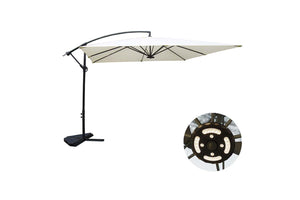 parasol déporté avec LED de 3 x 3 m Solenzara Ecru sur fond Blanc