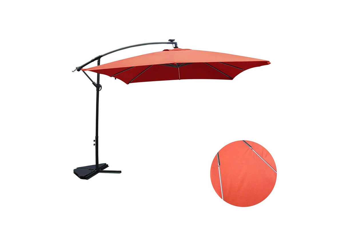 parasol déporté avec LED de 3 x 3 m Solenzara Neón Terracotta sur fond Blanc