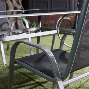 Salon de jardin 6 places en aluminium gris Alassio zoom structure des chaises