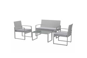 salon de jardin bas en résine tressée de 4 places sur fond gris clair