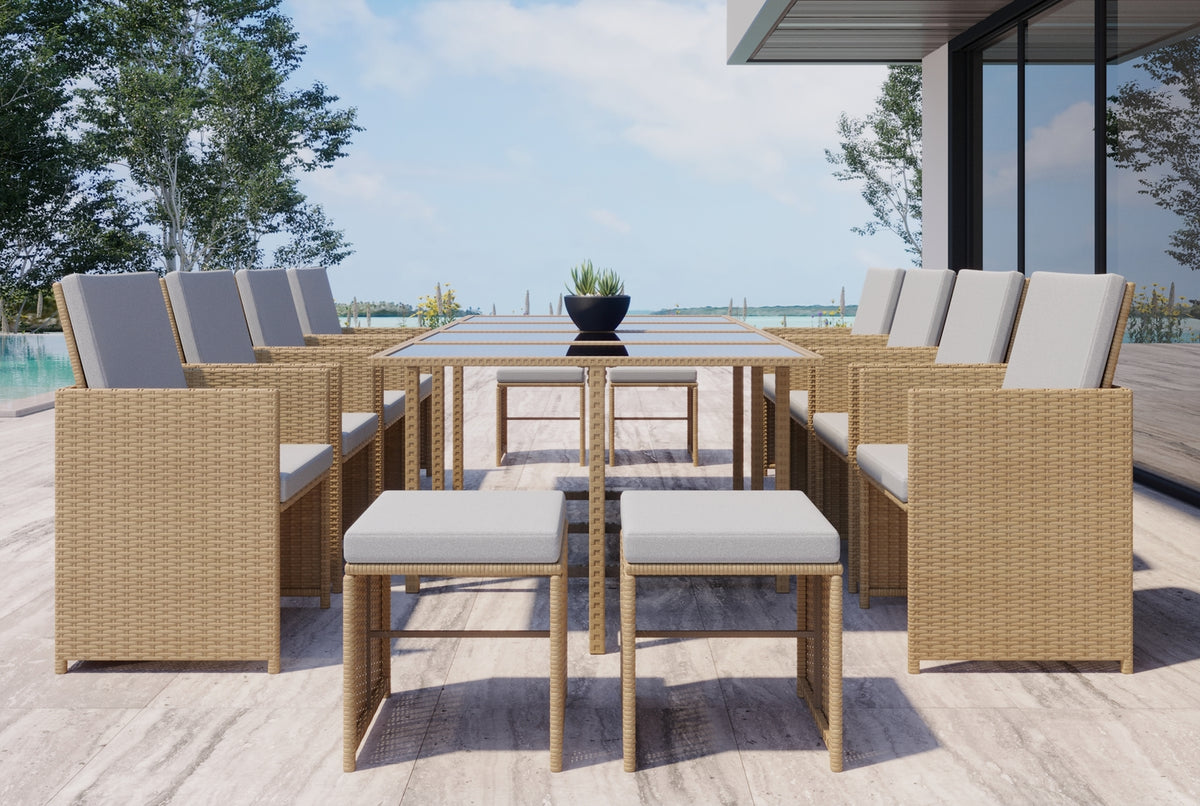 Salon de jardin encastrable 12 places Naturel et gris clair