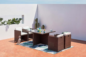 salon de jardin encastrable pour 4 personnes en résine tressée Marron et blanc