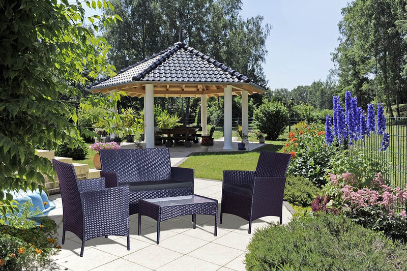 salon de jardin de 4 places en résine tressée Noir et Noir