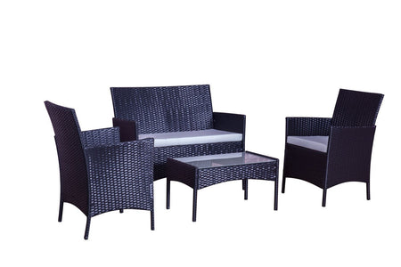 salon de jardin de 4 places en résine tressée Noir et blanc