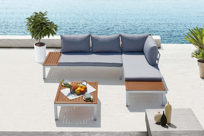 salon de jardin en aluminium Blanc et gris LOLEA