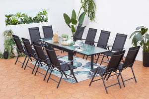 salon de jardin en aluminium avec table extensible + 12 chaises de textilene