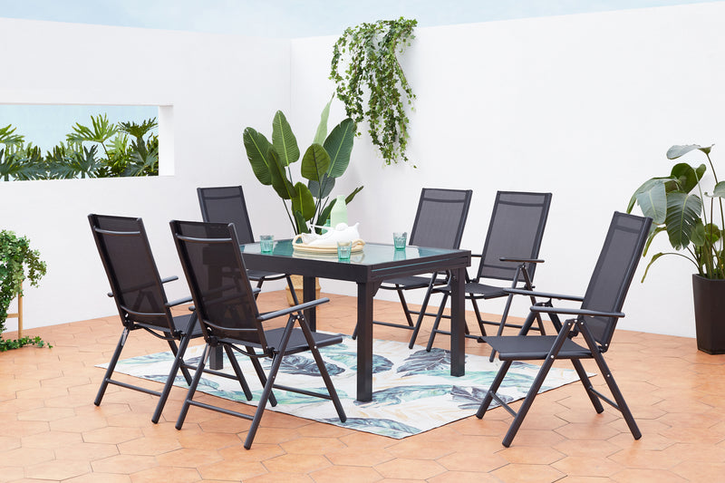 Salon de jardin en aluminium avec table extensible et 6 chaises de textilene