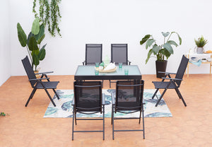 salon de jardin en aluminium avec table extensible + 6 chaises de textilene