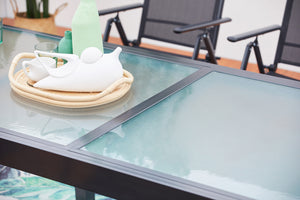 salon de jardin en aluminium avec table extensible + 6 chaises de textilene zoom table