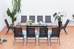 salon de jardin en aluminium avec table extensible et 10 chaises de textilene