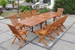 salon de jardin en teck huilé 8 chaises et 2 fauteuils