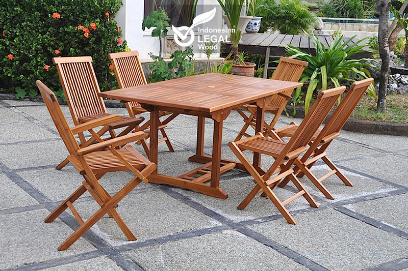 salon de jardin en teck rectangulaire 4 chaises et 2 fauteuils Lubok