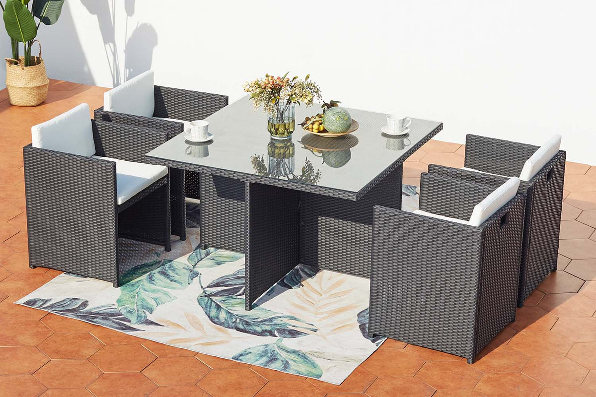 salon de jardin encastrable pour 4 personnes Noir et blanc