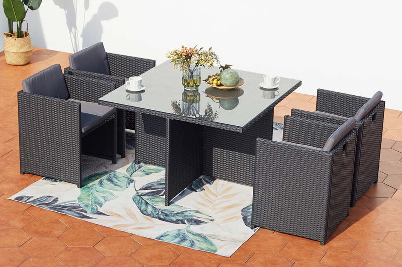 salon de jardin encastrable pour 4 personnes en résine tressée Noir et gris