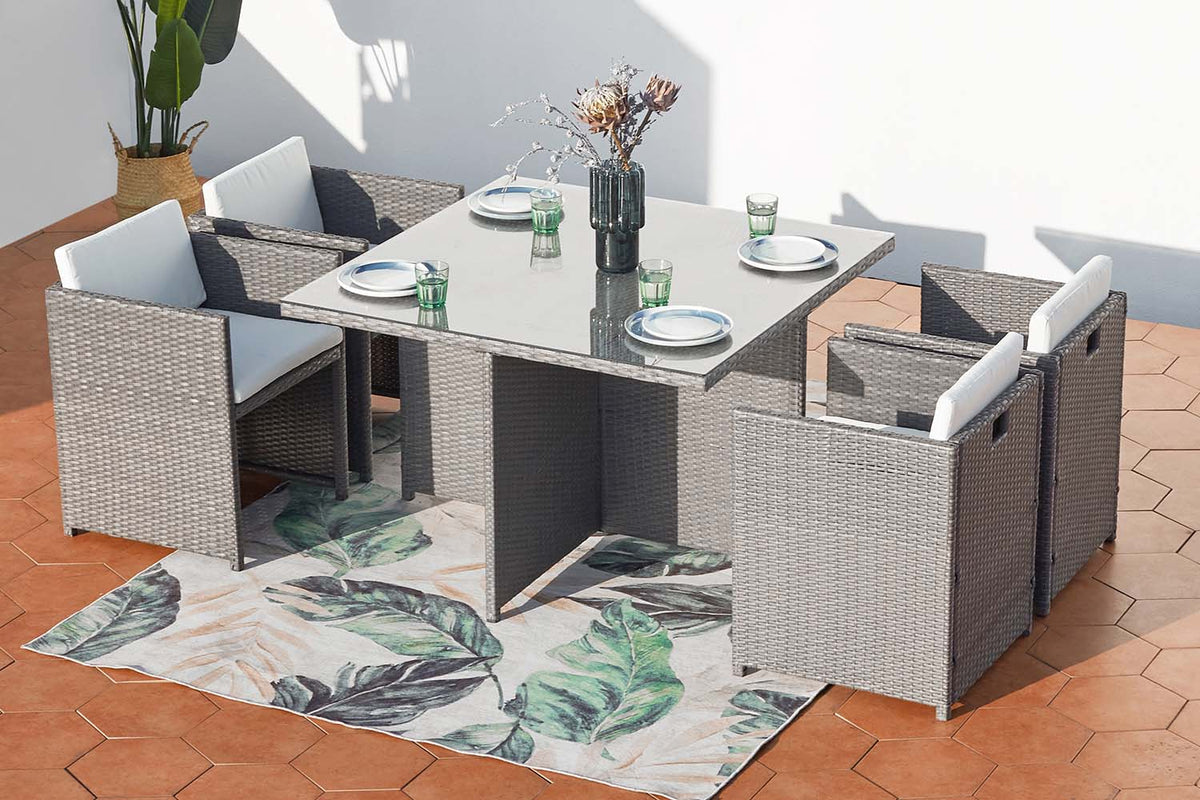 salon de jardin encastrable pour 4 personnes miami coloris gris et blanc