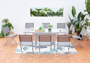 salon de table extensible de jardin Molvina et 8 chaises en aluminium
