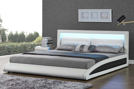 structure de lit en simili Blanc avec LED intégrés- 140 x 190 cm