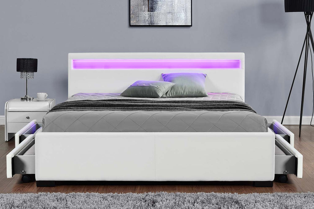 Lit Led design 160x200 simili cuir noir avec tiroirs de rangement ...
