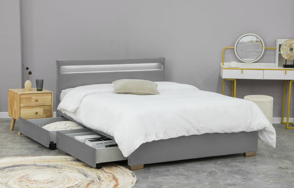 structure de lit 140x190 cm en velours gris