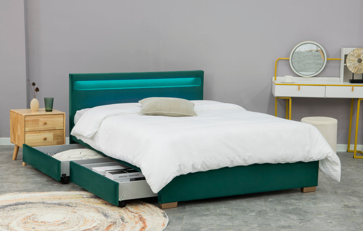 structure de lit 140x190 cm en velours vert