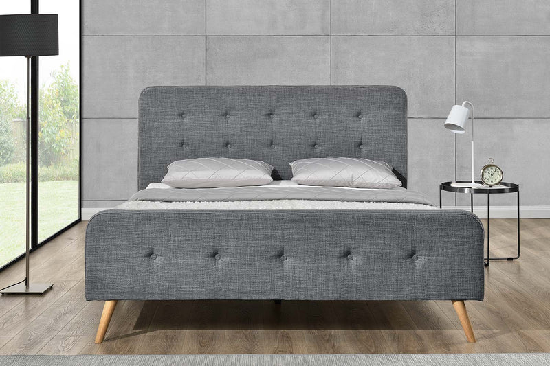 structure de lit de style scandinave avec pieds en bois- 140 x 190- Gris foncé