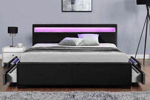 structure de lit led design 160x200 en simili noir avec tiroirs Enfield