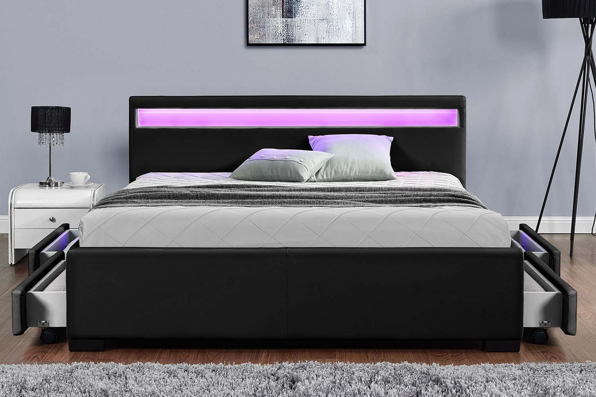 structure de lit les design 140x190 en simili Noir avec tiroirs Enfield