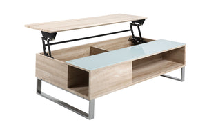 table basse elevable de style industriel blanc et bois Ela