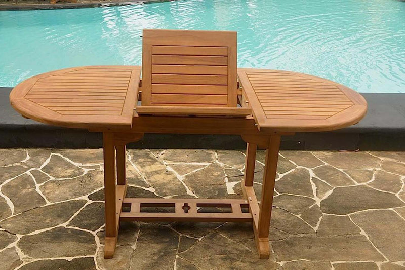 table de jardin extensible ovale Kajang en teck cruda 6 personnes