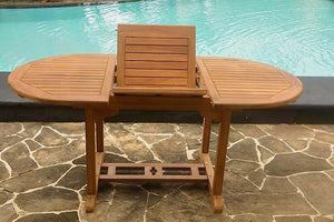 table de jardin extensible ovale Kajang en teck cruda 6 personnes