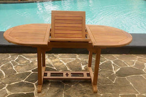 table de jardin extensible ovale Kajang en teck cruda 6 personnes