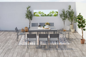 table de jardin extensible pour 8 personnes avec 6 chaises et 2 fauteuils 