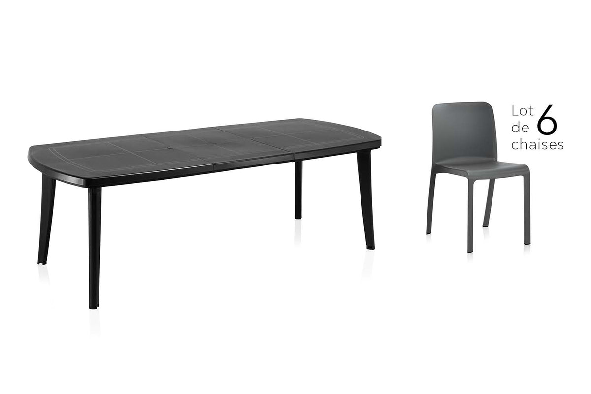 table et lot de 6 chaises en plastique recyclé