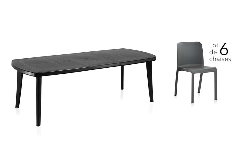 table et lot de 6 chaises en plastique recyclé
