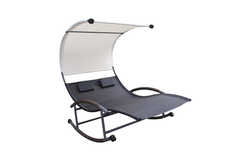 transat bascule double Noir avec store banne Blanc Essaouira fond Blanc
